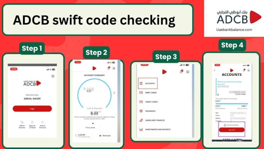 ADCB SWIFT Code checking step by step process